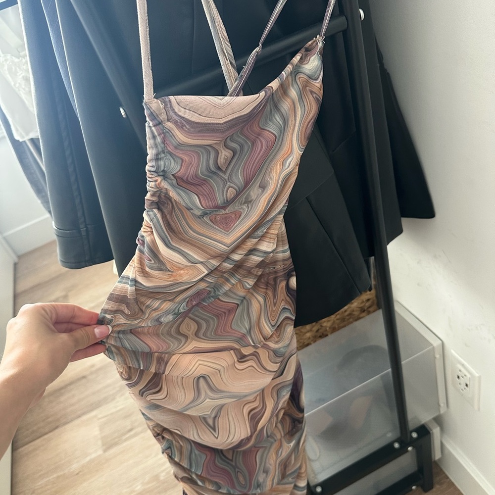 SHEIN Brown Tan Asymmetrical Ruched Mini Dress